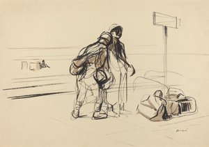 靠近告示牌的两名法国士兵，约1914-1919年。 作者 让·路易·佛兰