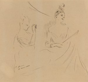 洛格中的两位女士》，1886年。 作者 让·路易·佛兰