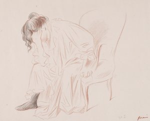 女人坐。 作者 让·路易·佛兰