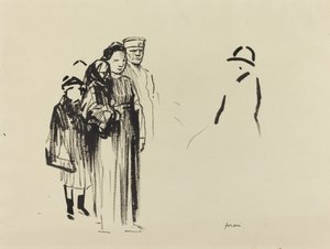 女人和两个孩子与德国士兵，约1914年至1919年。 作者 让·路易·佛兰