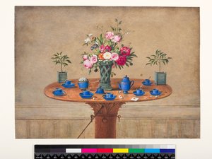 静物与一瓶花和茶具，1810年