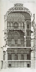 切面展示了卢浮宫的主要大厅，来自&39;L&39;Architecture francoise，ou Recueil des plans etc&39;，vI-V，1727-28 作者 让·马里埃特
