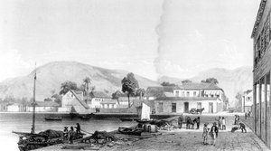 海关大楼和圣文森特码头，特立尼达，由Eugene Ciceri雕刻，1850年 作者 让·米歇尔·卡萨邦