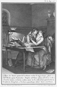 Heloise和Abelard在他们的研究中，来自&39;Lettres d&39;Heloise et d&39;Abelard&39;的插图，第I卷，第25页，由Noel Le Mire（1724-1800）1795年雕刻 作者 让-米歇尔小莫罗
