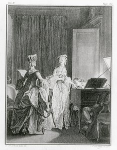 大键琴，来自Jean-Jacques Rousseau（1712-78）的&39;La Nouvelle-Heloise&39;的插图，由Noel Le Mire（1724-1800）雕刻（另见208105） 作者 让-米歇尔小莫罗