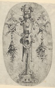 男性终端人物，头戴胡须和头巾，身穿三等分带式踏板...，约1543-1545年。