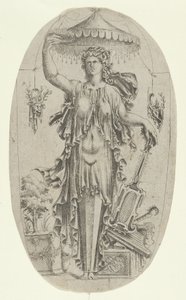 携带乐器的妇女形式的术语，1535-55。 作者 让·米尼翁