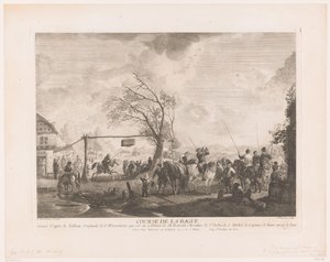 乡村旅馆的环缝 Cours de la bagu（物体上的标题） 飞利浦·沃沃曼 (Philips Wouwerman) 绘画作品的版画（系列标题） Oeuvres de Ph.pe Wouwermans Hollandois（系列标题） 作者 让·莫约