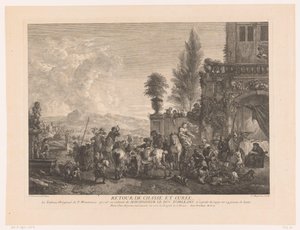 狩猎队归来 Retour de chasse et curée（物体上的标题） 飞利浦·沃沃曼 (Philips Wouwerman) 绘画作品的版画（系列标题） Oeuvres de Ph.pe Wouwermans Hollandois（系列标题）