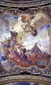 图卢兹市政厅的天花板：让·保罗·劳伦斯 (Jean Paul Laurens) 的西蒙·德·蒙福特 (Simon de Montfort) 之死的寓言 作者 让·保罗·劳伦斯