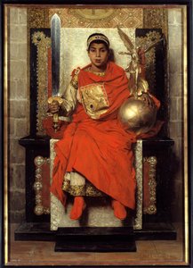 下帝国：弗拉维乌斯·霍诺里乌斯 (Flavius Honorius) (384-423)。 绘画的西方第一位皇帝（395-423），孩子。 让·保罗·劳伦斯 (1838-1921) 的绘画