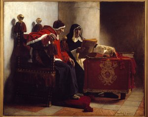 教皇和审判官还说“Sixtus IV (1471-1484) 和 Tomas de Torquemada (1420-1498)”。 让·保罗·劳伦斯 (1838-1921) 的绘画