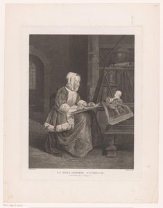 室内与绘图的女人 La Hollandoistudieuse（对象上的标题） 作者 加布里埃尔·梅苏