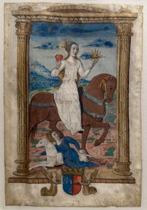 慈善与嫉妒Les rondeaux des vertus，1515 年之后（彩绘和彩饰羊皮纸） 作者 让·皮乔尔