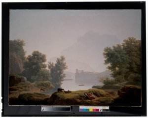 晨昏牧羊人的古典风景，远处的渡槽 作者 让-皮埃尔·佩吉尼奥