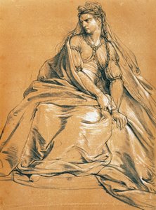 女演员阿德里安·勒库弗尔 (Adrienne Lecouvreur, 1692-1730) 在《Andromaque》中扮演主角，让·拉辛 (Jean Racine, 1639-1699) 创作，绘画，法国 作者 让·拉辛