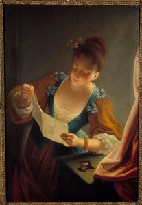 年轻女子正在阅读让·拉乌 (1677-1734) 18 世纪的一封信