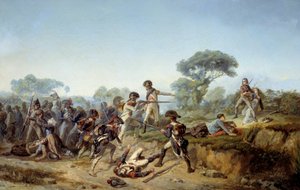 买主战争中骑士查尔斯·德·布瓦哈迪（Wood Hardy，Boishardy）想要拯救他的情妇（1795）。 让·索勒伊 (Jean Soreuil) 的绘画（1824-1871） 作者 让·索雷伊
