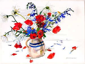 落下的花瓣，加利福尼亚州蒙特塞雷诺（纸上水彩和墨水）
