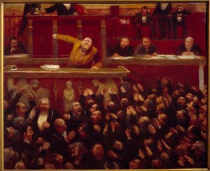社会主义代表让·饶勒斯 (1859-1914) 在议会论坛论坛上让·维贝尔 (1868-1928 年) 作画 1903 年巴黎卡纳瓦莱博物馆 - 法国社会主义领袖让·饶勒斯 (1859-1914) 在商会论坛发表讲话众议员。 帕 作者 让·韦伯
