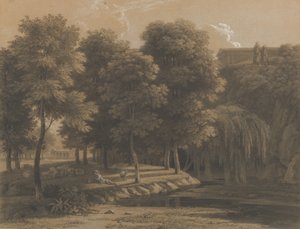 带有牧羊人的古典风景，1803年。