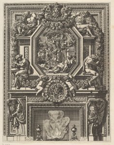 烟囱与幔子上的巴坎儿，来自《Grandes Cheminée》，约1644-66。 作者 让·勒·波特