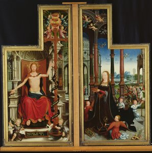 圣三一的荣耀的Polyptych，描绘基督Enthroned和圣母的小组，1509-15