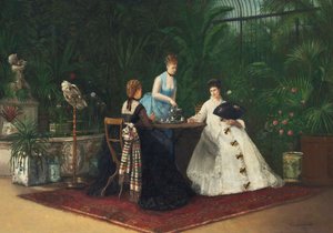 在温室里喝茶，1893年。 作者 珍妮·萨姆森