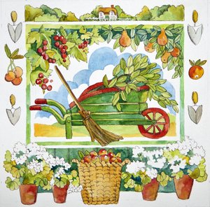 手推车 - 花园周围，2012 年，水彩画 作者 詹妮弗·阿博特