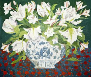 白色双郁金香和绣线菊，2013 年（丙烯酸画布）