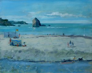 德文郡的Thurlestone Rock。布面油画，2016年 作者 詹妮弗赖特