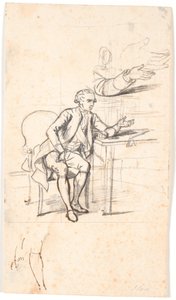 1787 年霍姆斯基奥德家族肖像的研究：枢密院顾问。坐在桌边的 Theodor Holmskiold 作者 詹斯·尤尔