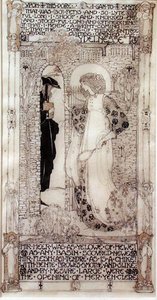 闲散，选自乔叟（约 1342-1400 年）的《玫瑰的罗曼蒂克》（牛皮纸上的墨水和金色颜料） 作者 杰西·马里恩·金