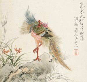 一只站在岩石上的凤凰，1857年