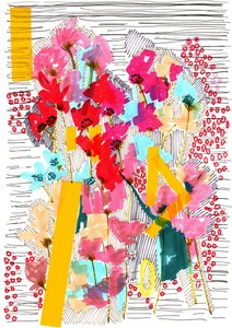 2013年花卉涂鸦3（笔，墨水，拼贴画和纸）