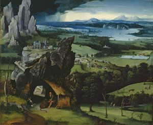 与圣杰罗姆风景 作者 约阿希姆·帕蒂尼（Joachim Patinir）