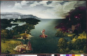 景观与卡隆渡过冥河。(木板油画，约1515-1524) 作者 约阿希姆·帕蒂尼（Joachim Patinir）