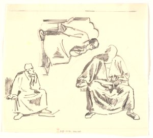 对一个坐着的大胡子男人的三幅研究。索尔 作者 乔金·弗雷德里克·斯科夫加德