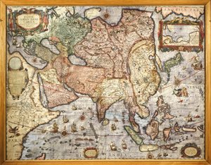 地图学，亚洲地图。摘自琼-布劳（1596-1673）的《地图集》，1686年印刷。