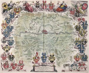 法兰克福及周边地区的地图，来自&39;Nova Hanc Territori Francofurtensis Tabulum&39;，1649