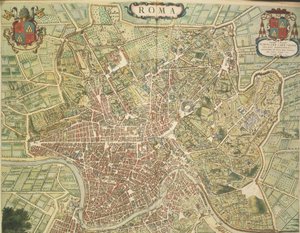 罗马地图，雕刻自Joan Blaeu的Theatrum civitatum et admirandorum Italiae，在意大利印刷。