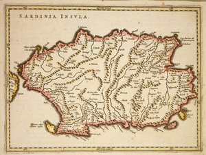 撒丁岛地区地图，作者：Joan Blaeu 作者 琼·布劳