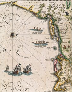 弗吉尼亚州海岸地图，来自琼-布劳的Theatrum Orbis Terrarum。