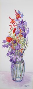 Agapantha companulatus和Crocosmia，2015年，在手工纸的水彩 作者 琼·瑟西