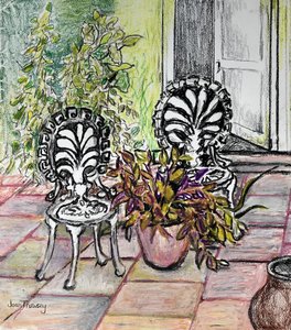 Chairs on the Terrace, with pots (wax pastel) 作者 琼·瑟西