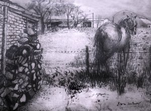 马休息他的腿，2000年，（墨水在湿纸上） 作者 琼·瑟西