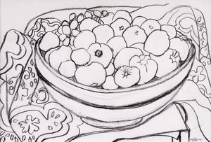 Quince in a Large Bowl，2000，graphite 作者 琼·瑟西