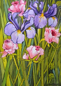 花园里的玫瑰和鸢尾花，2003， 作者 琼·瑟西