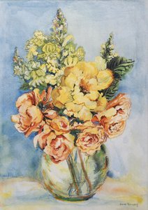 黄玫瑰和Antirrhinums，2001年，（手工纸上的wc） 作者 琼·瑟西
