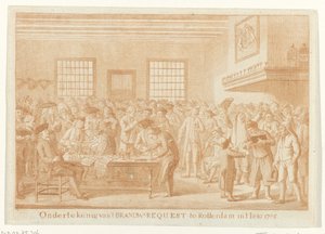 1785 年鹿特丹白兰地申请书签名
1785 年鹿特丹白兰地申请书签名（物品上的标题） 作者 乔安妮斯·赫尔斯特坎普（归因于）